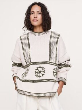 FAIR ISLE CREW-NECK SWEATER cream & olive (OUT OF STOCK at Banana Republic)